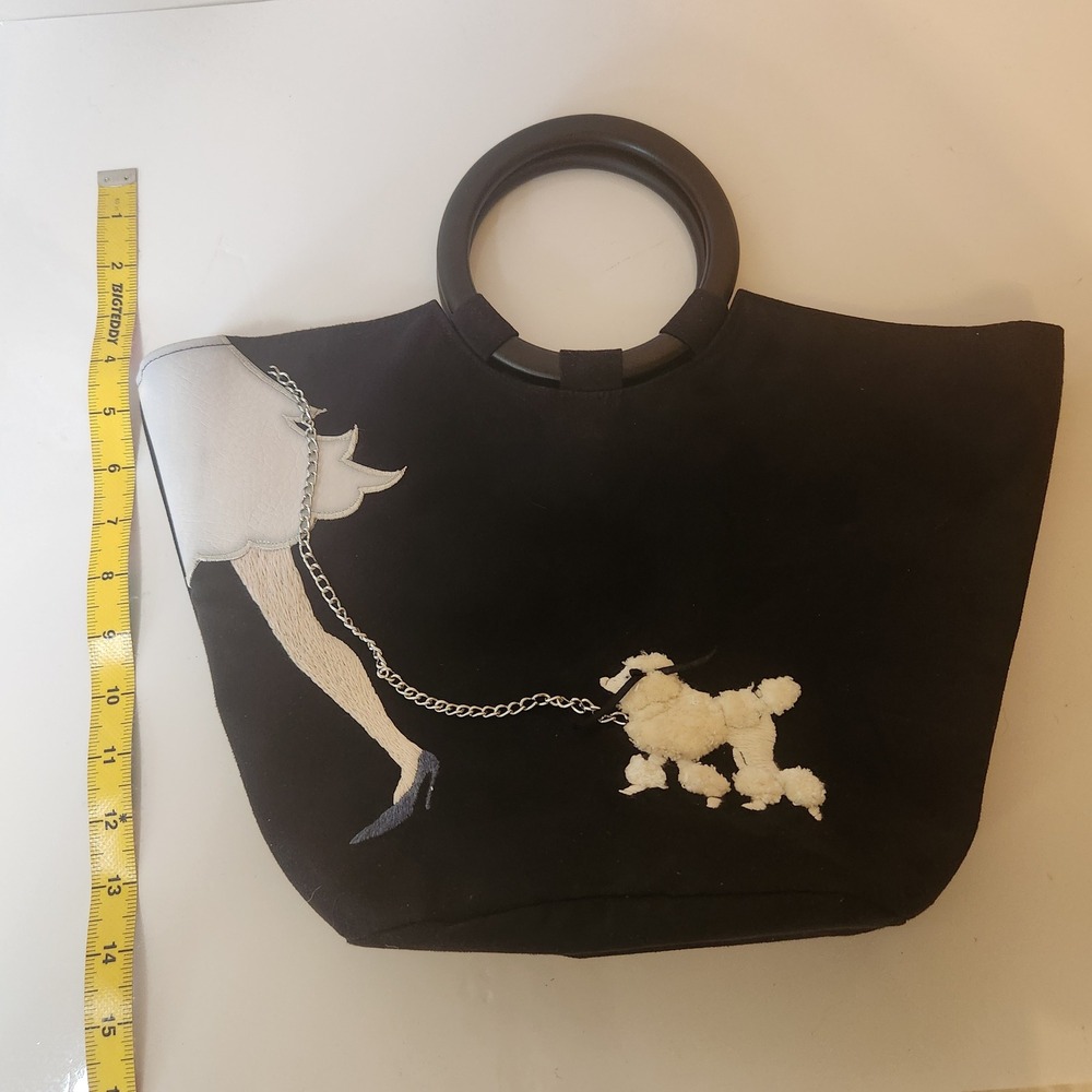 Cocoon Black Poodle Walker Tote Bag Ring Handle Novelty 50s Style Handbag - Picture 5 of 5
